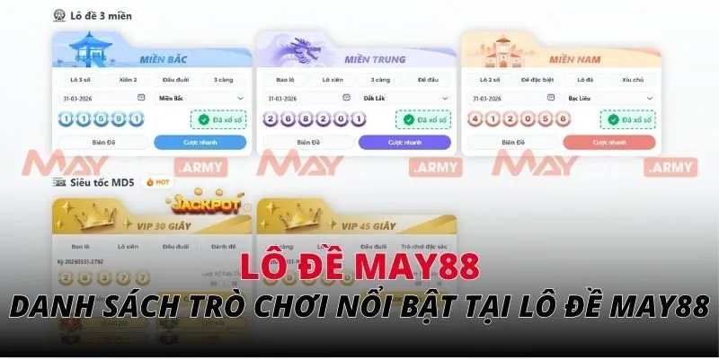 Danh sách các trò chơi nổi bật tại lô đề May88